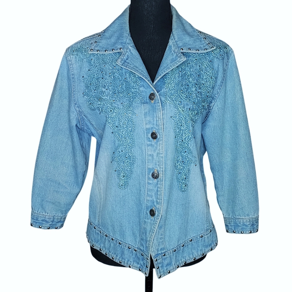 VTG Cattleac Ranch S Distress Coastal Cowgirl Embroidery Western Denim Jacket